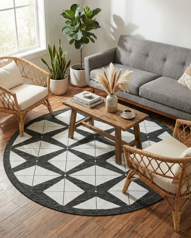 Urban Terrace Collection Area Rug -  Hudson Round Black and White  lifestyle 28