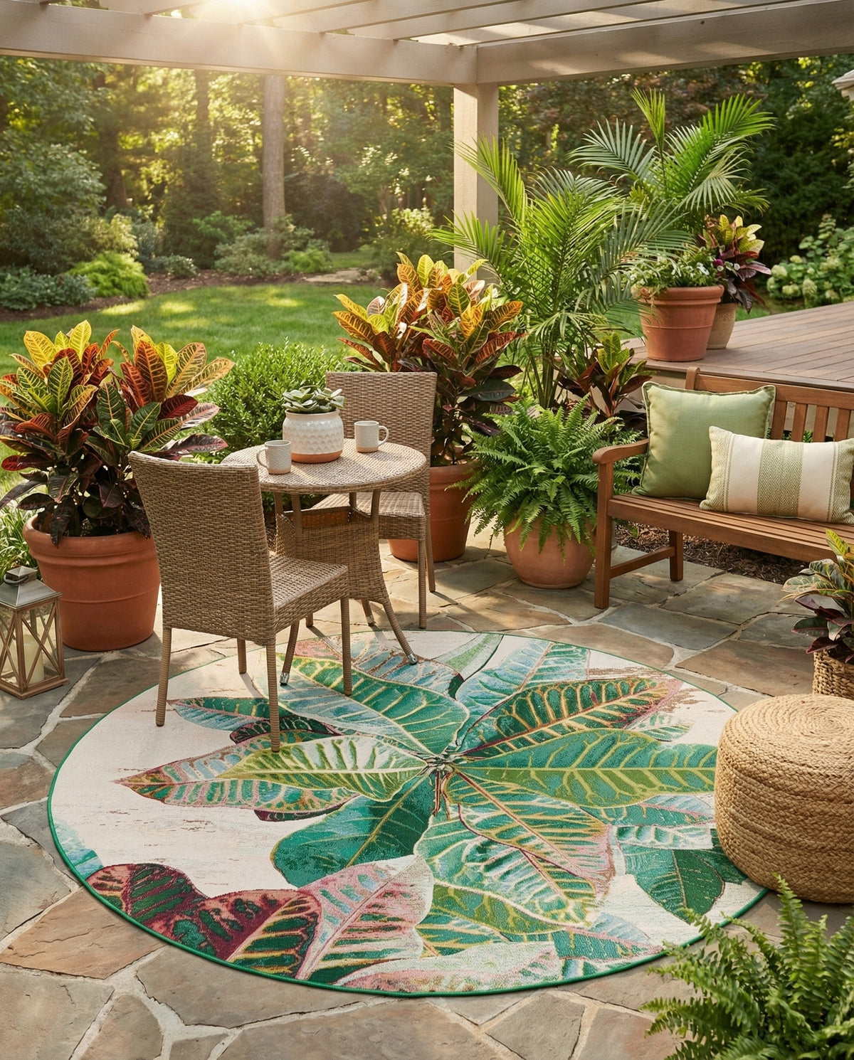 Seaside Blooms Collection Area Rug -  Fern Round Multi  lifestyle 126