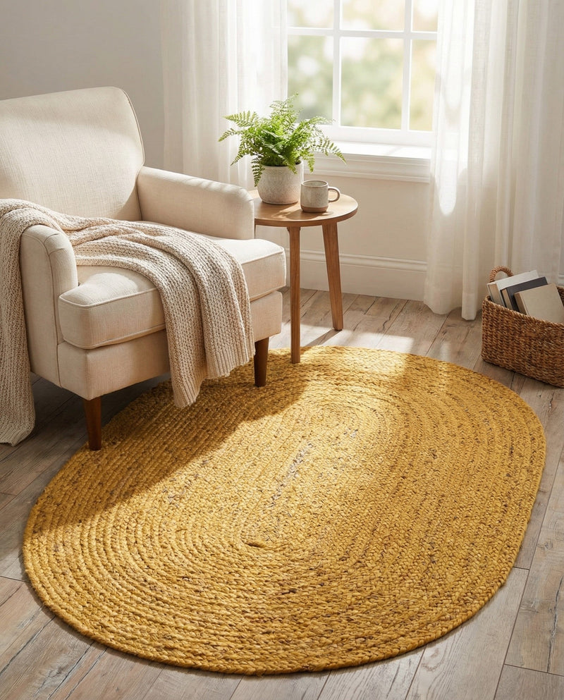 Woven Seaside Jute Collection Area Rug - Savannah (Yellow) Oval Yellow  lifestyle 62