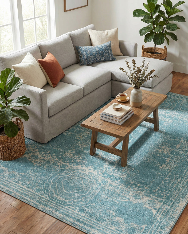 Dover Terrace Collection Area Rug -  Lagoon (Aqua) Rectangle Aqua  lifestyle 15
