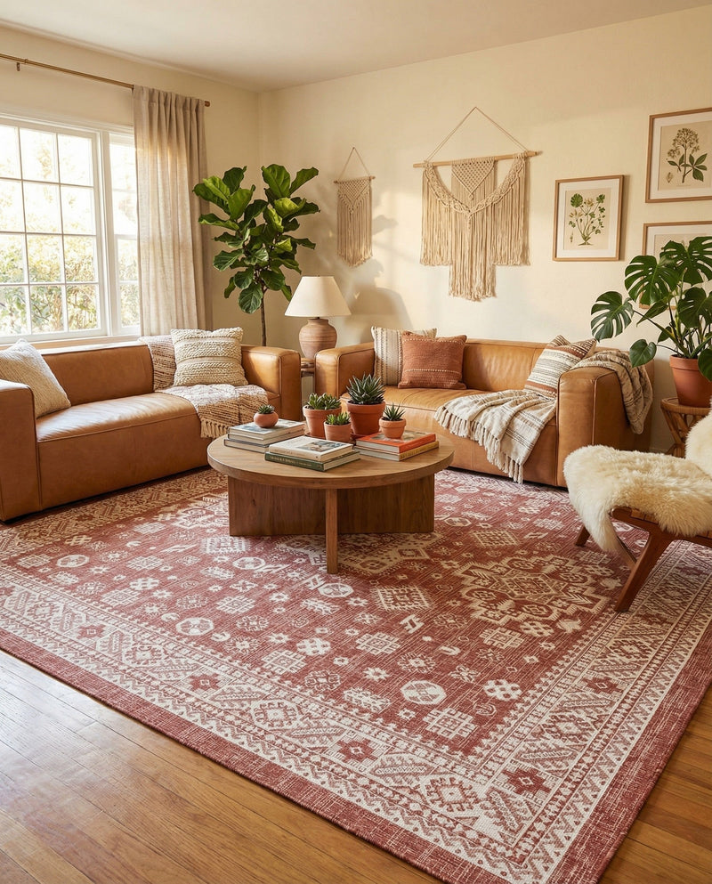Tribal Terrace Treasures Collection Area Rug -  Incan Isle (Rust Red) Square Rust Red  lifestyle 25