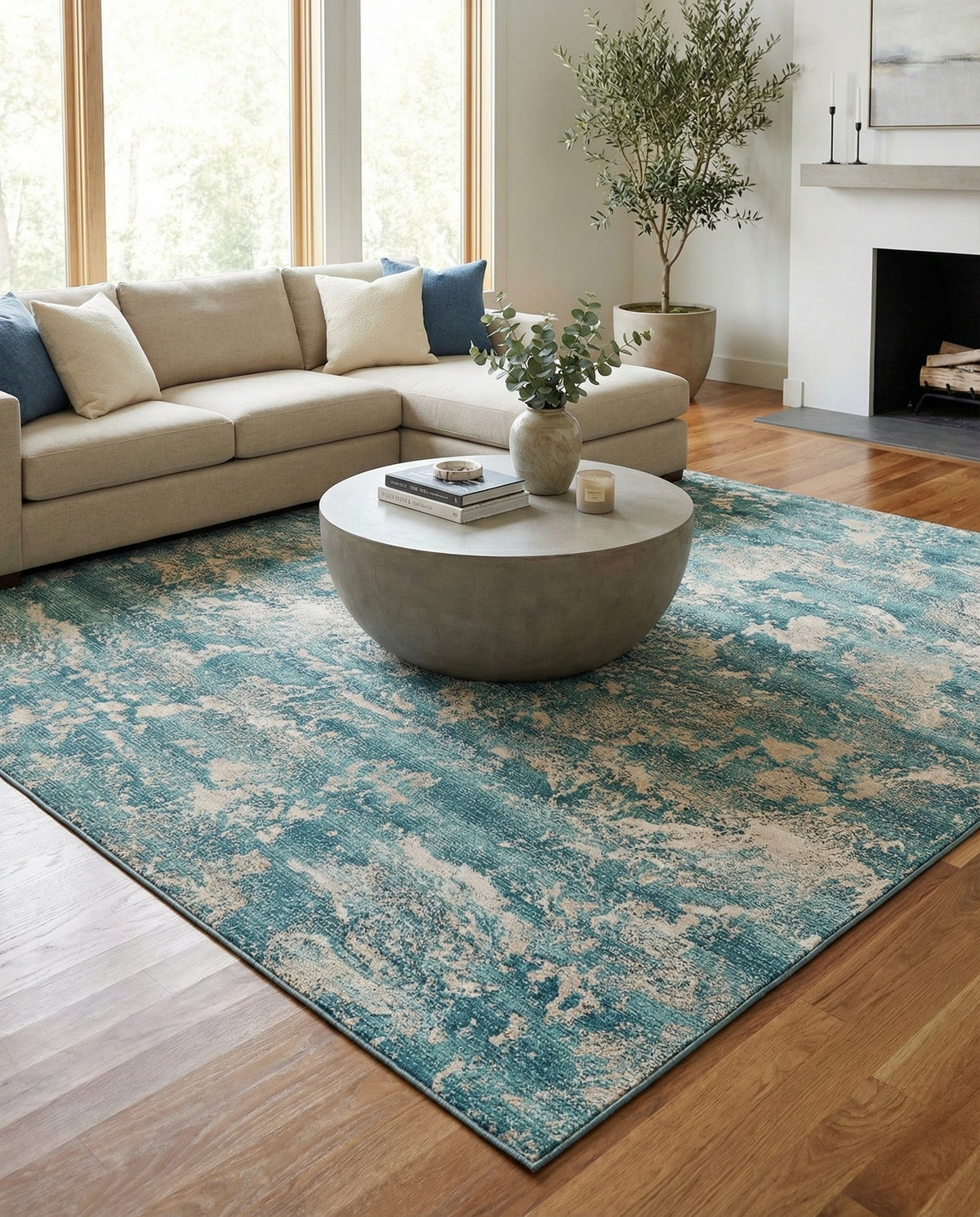 Urban Terrace Collection Area Rug -  Gazebo Square Aqua Blue  lifestyle 97