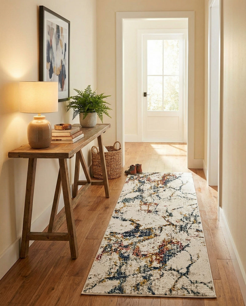 Jewel Oasis Collection Area Rug -  Opaline Runner White Navy  lifestyle 68