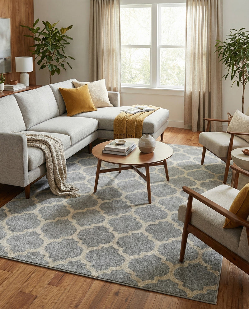 Lattice Gardens Collection Area Rug -  Bloomfield (Light Gray) Rectangle Light Gray  lifestyle 4