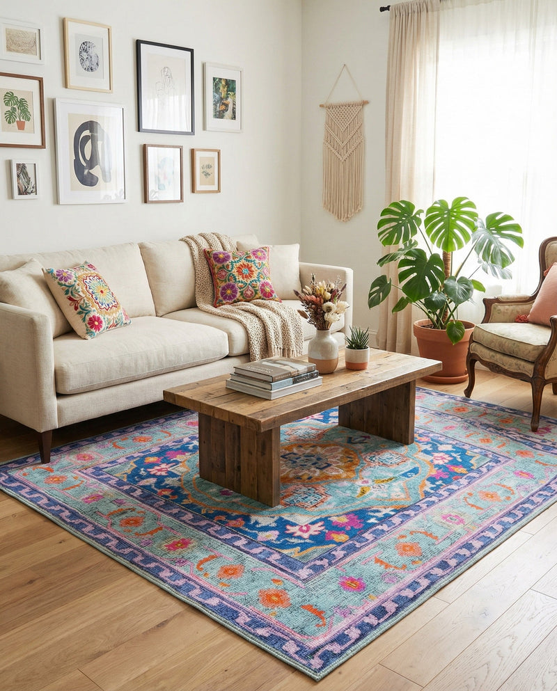 Heritage Elegance Collection Area Rug -  Taj Square Blue  lifestyle 60