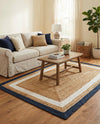 Woven Seaside Jute Collection Area Rug - Nantucket Rectangle Navy Blue White Natural  lifestyle 37