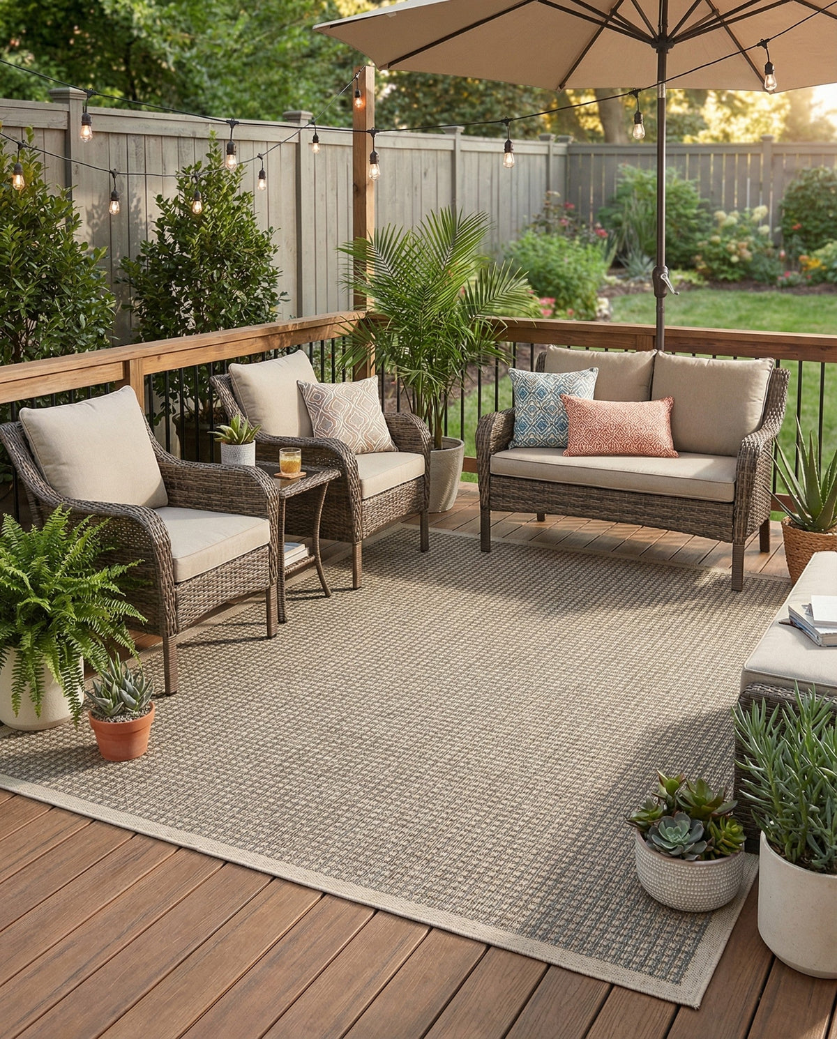 Terrace Fringe Collection Area Rug - Patio Square Brown  lifestyle 105