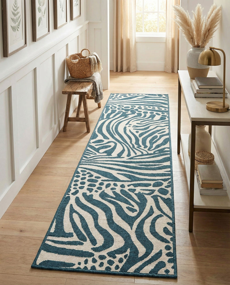 Savannah Escape Collection Area Rug -  Masai Runner Navy Blue and Ivory  lifestyle 49