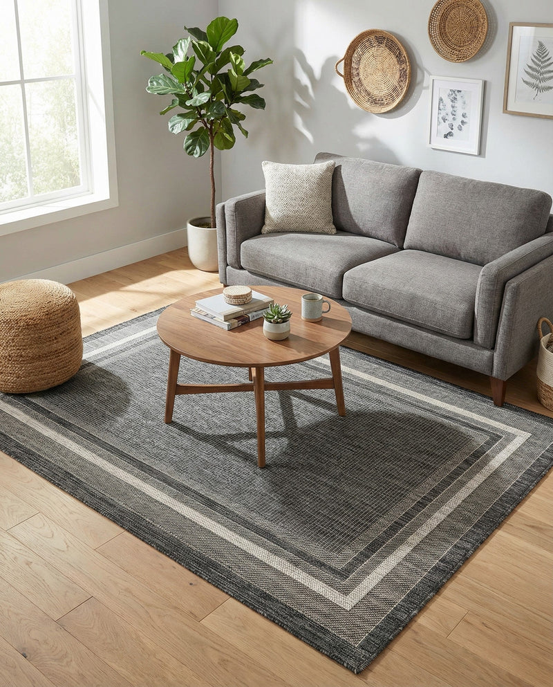Terrace Fringe Collection Area Rug - Veranda (Black) Rectangle Black  lifestyle 32