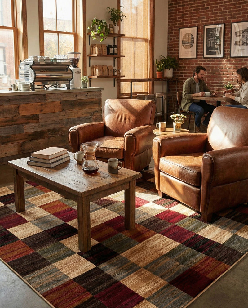Bistro Lounge Collection Area Rug - Espresso Square Multi  lifestyle 55
