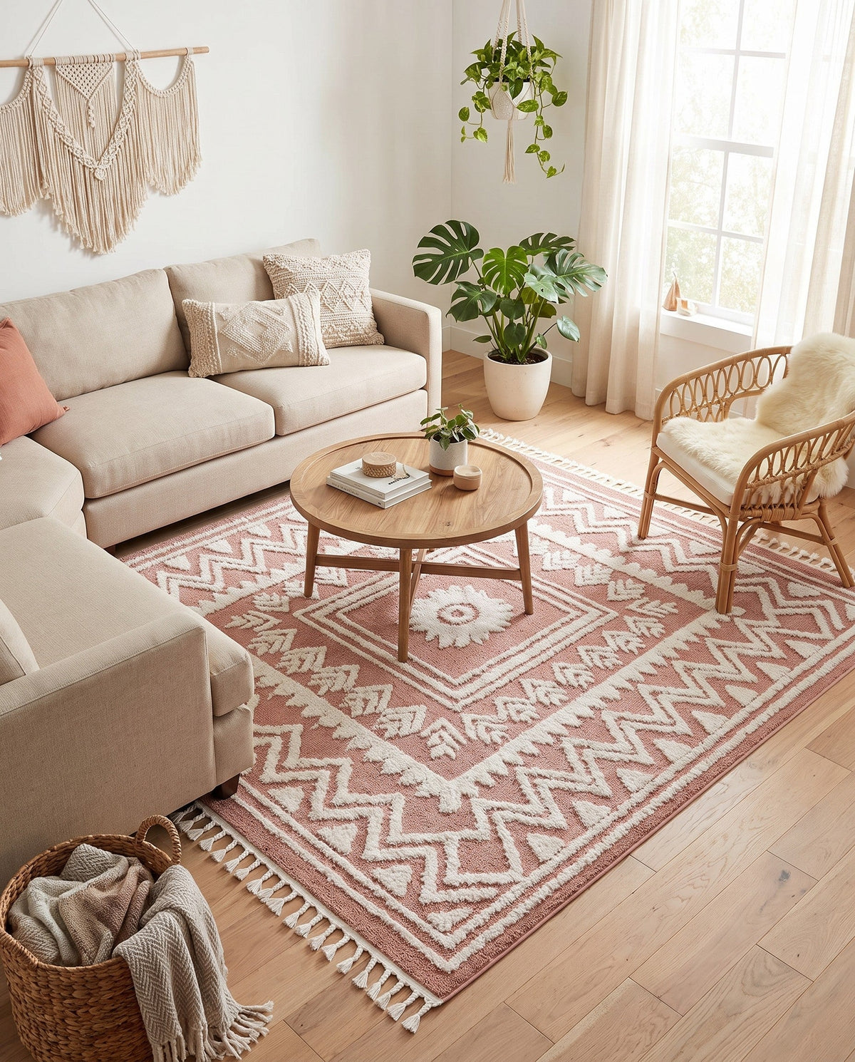 Sahara Chic Collection Area Rug -  Tangier Square Pink  lifestyle 207