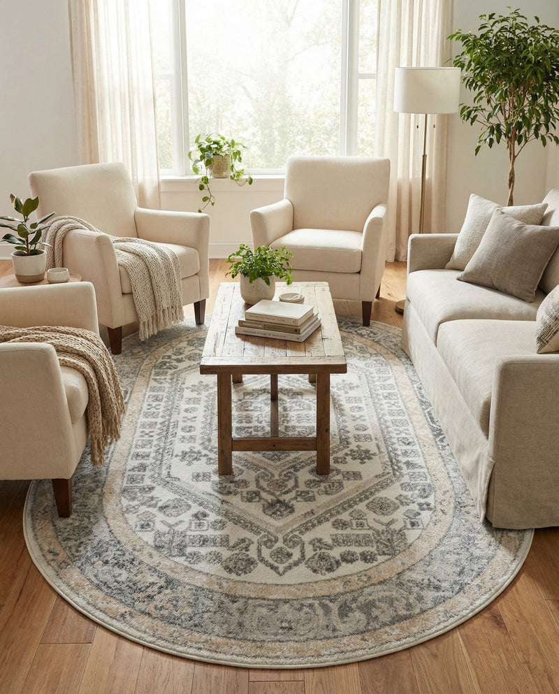 Adriana Terrace Collection Area Rug - Capri (Ivory) Oval Ivory  lifestyle 22