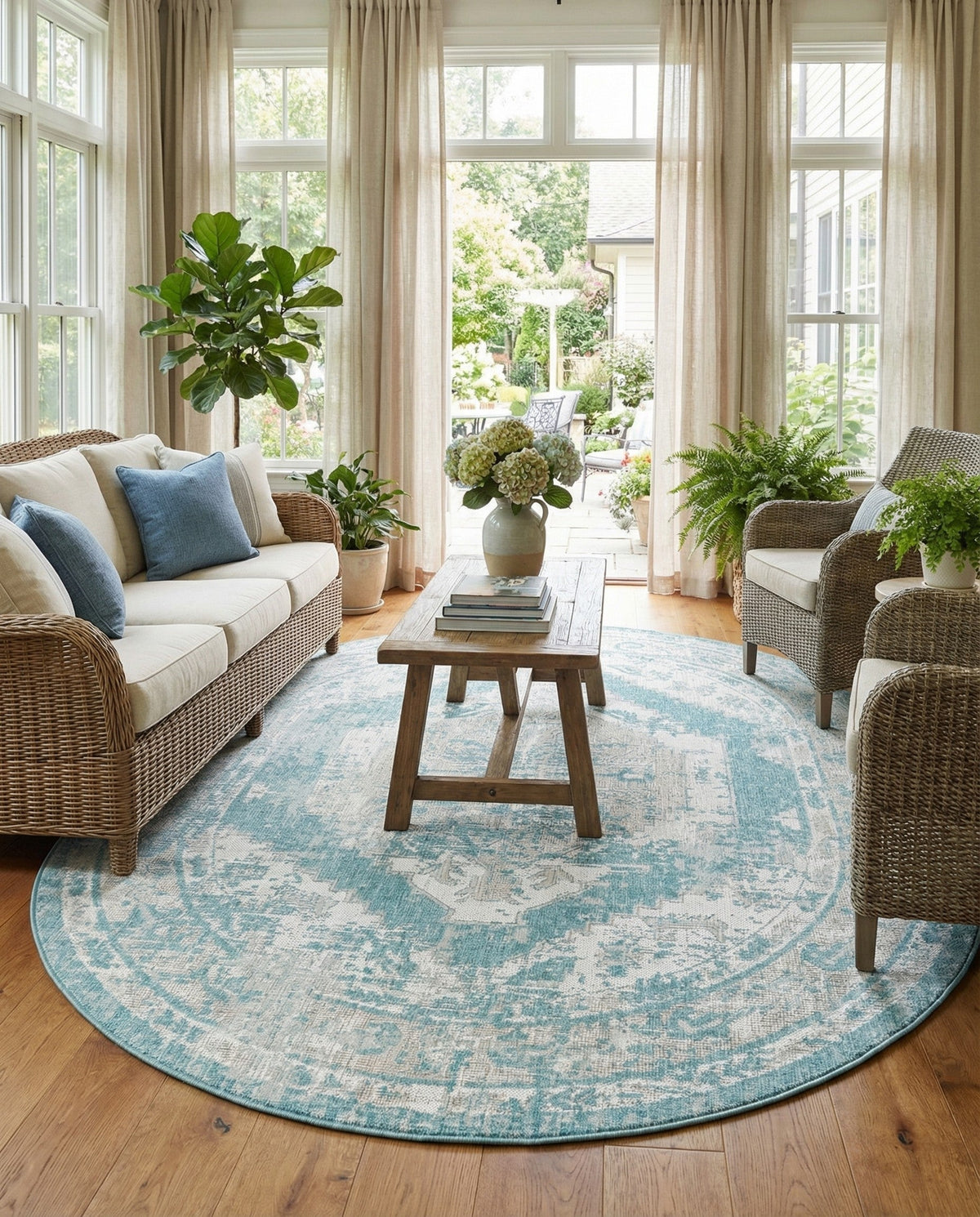 Patio Heritage Collection Area Rug -  Augusta (Aqua) Oval Aqua  lifestyle 97