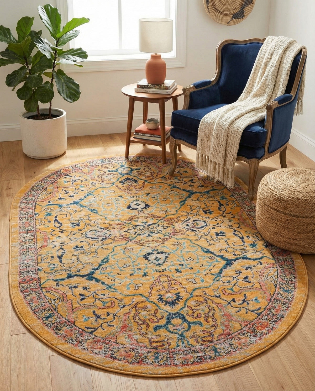 Seville Stripes Collection Area Rug -  Malaga (Yellow) Oval Yellow  lifestyle 82