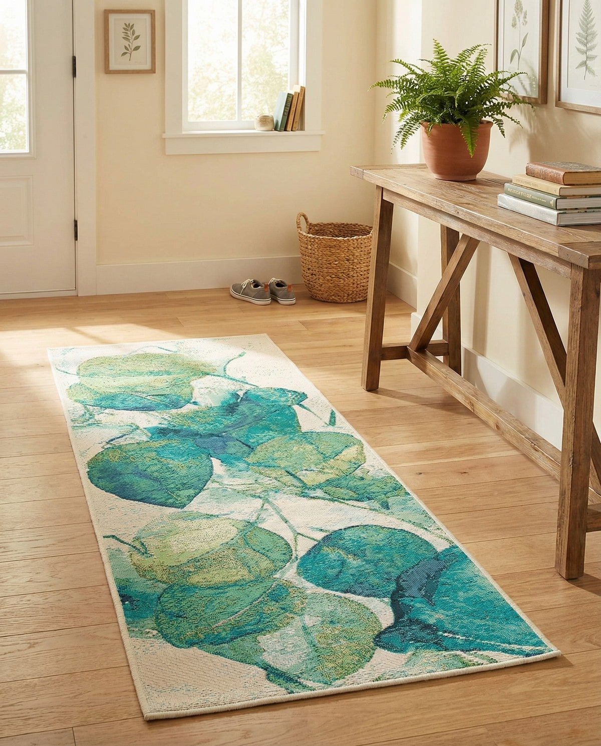 Seaside Blooms Collection Area Rug -  Flora Runner Blue Green  lifestyle 100