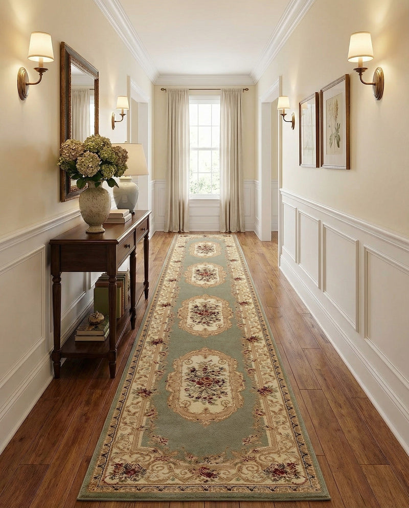Versailles Elegance Collection Area Rug -  Louveciennes (Green) Runner Green  lifestyle 46