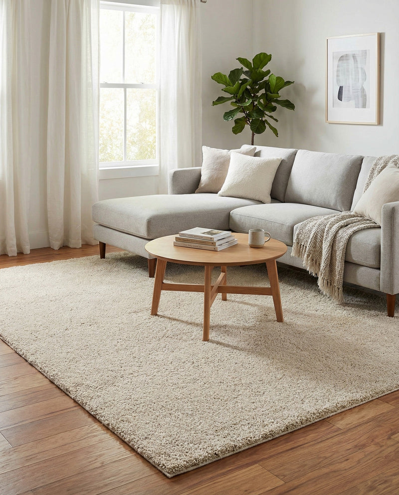 Cozy Comfort Shag Collection Area Rug - Haven (Oatmeal Beige) Rectangle Oatmeal Beige  lifestyle 15