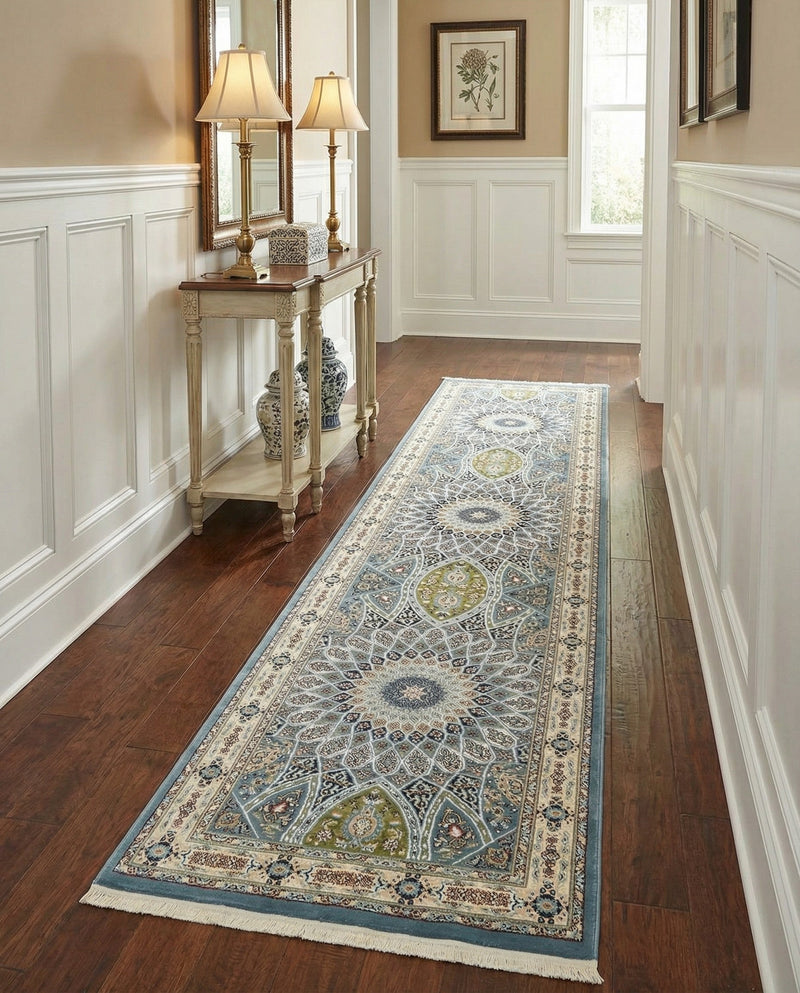 Persian Elegance Collection Area Rug -  Hamedan (Blue) Runner Blue  lifestyle 84