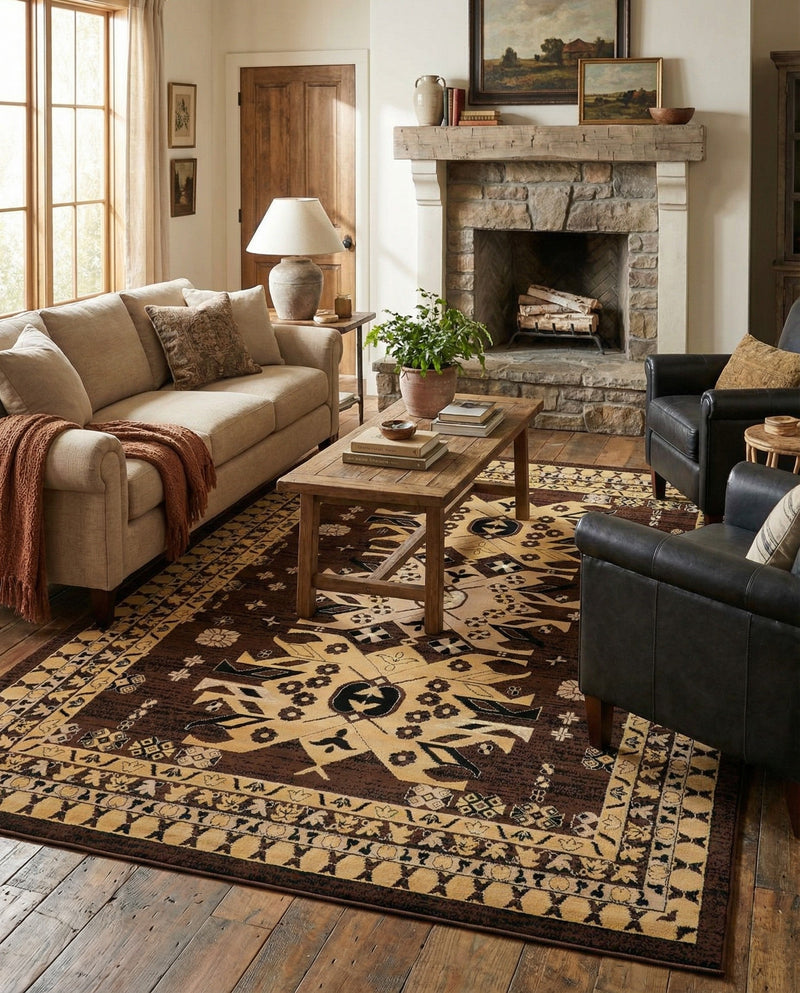 Tabriz Tapestries Collection Area Rug - Azerbaijan (Brown) Rectangle Brown  lifestyle 4
