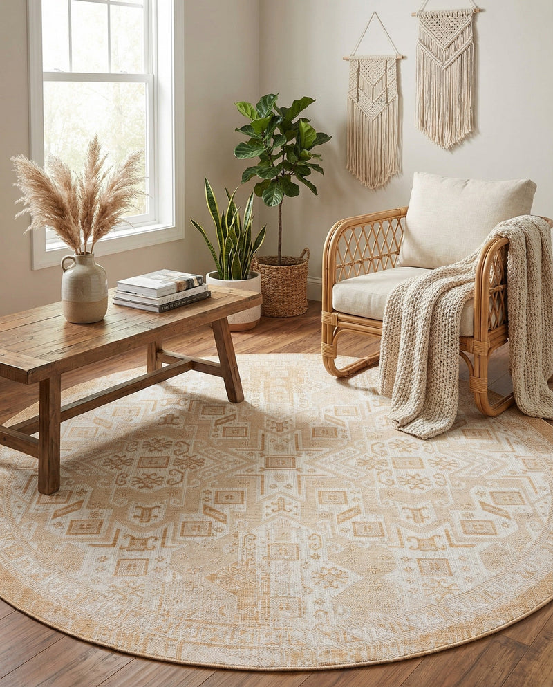 Tribal Terrace Treasures Collection Area Rug - Mayan Marina (Natural) Round Natural  lifestyle 21