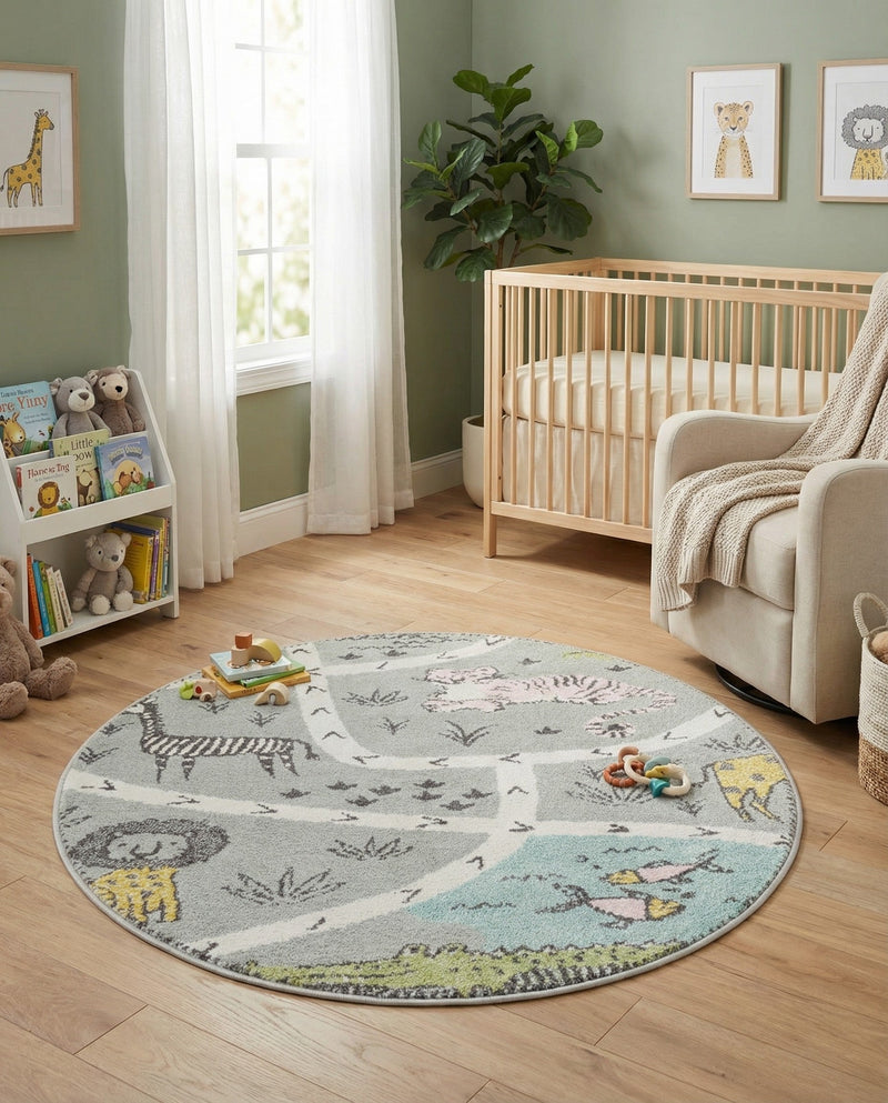Wonder Tykes Collection Area Rug -  Enigma Round Gray  lifestyle 66