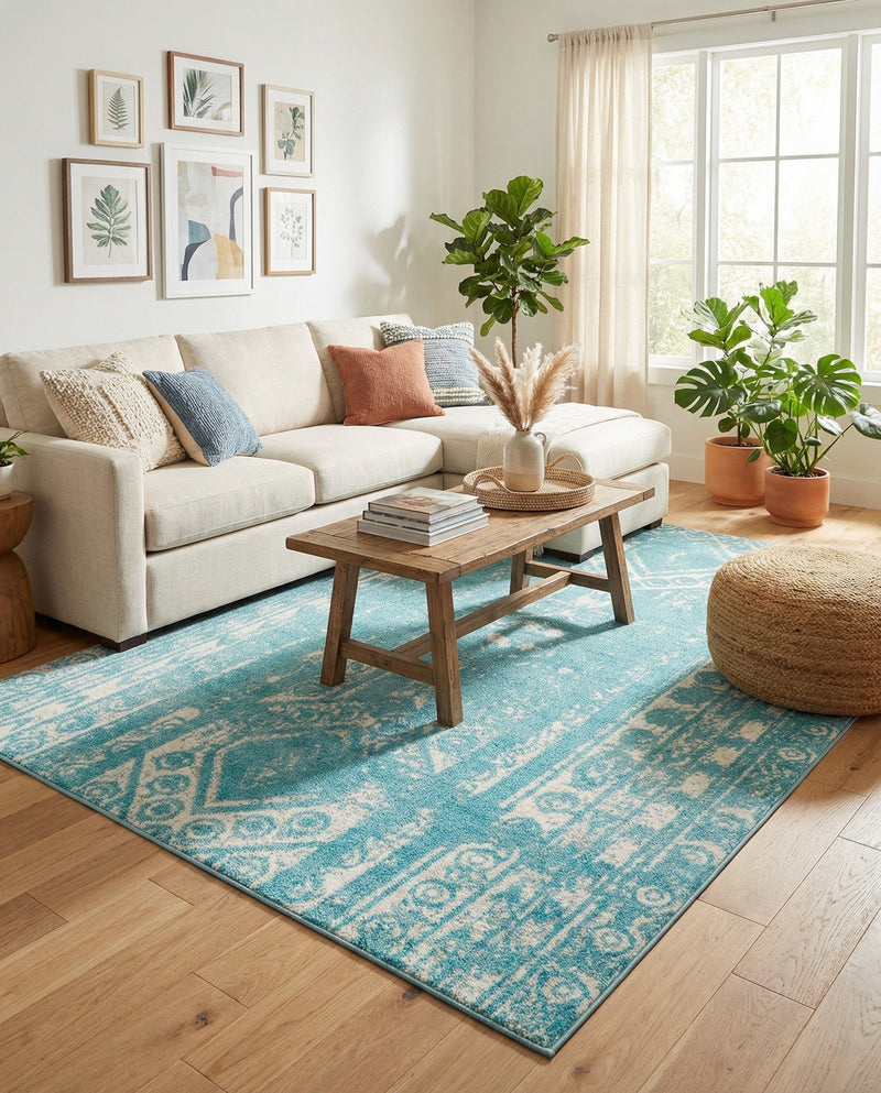 Brighton Stripes Collection Area Rug - Sussex (Light Blue) Rectangle Light Blue  lifestyle 6