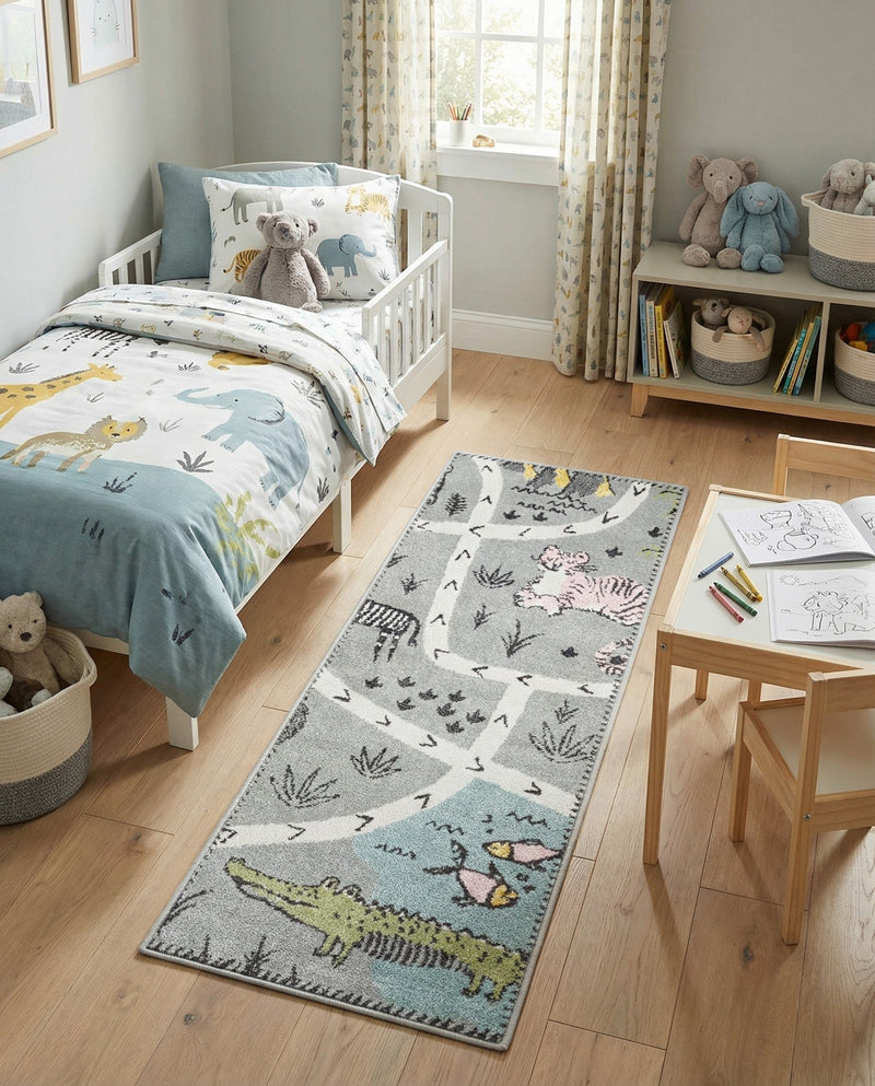 Wonder Tykes Collection Area Rug -  Enigma Runner Gray  lifestyle 69