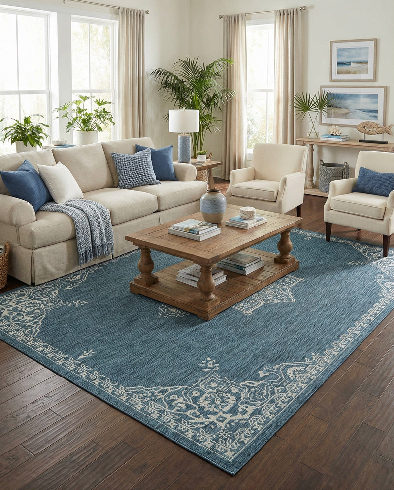 Patio Heritage Collection Area Rug -  Charleston (Teal) Rectangle Teal  lifestyle 21