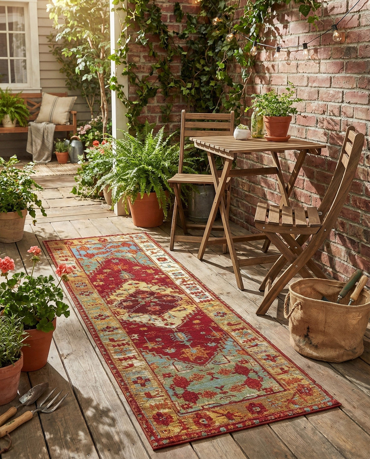Patio Heritage Collection Area Rug -  Arbor Runner Red Green Blue  lifestyle 84