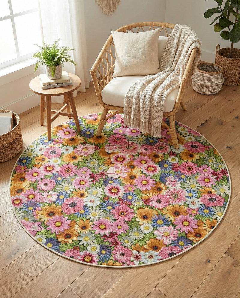 Seaside Blooms Collection Area Rug -  Marseilles Round Multi  lifestyle 74