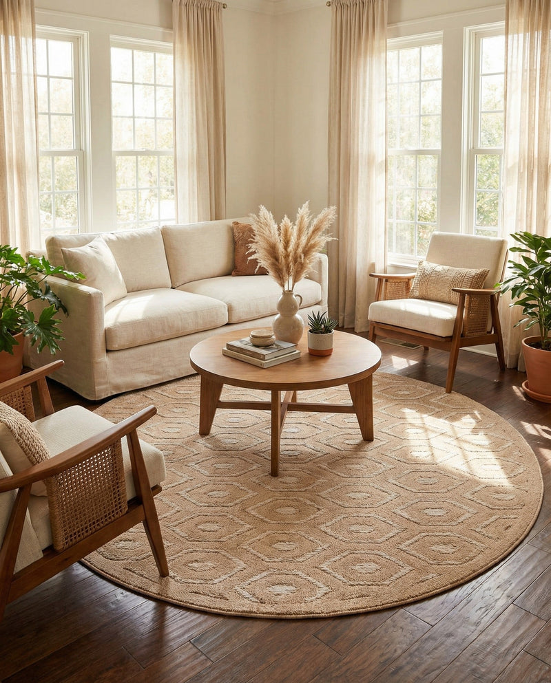 Garden Lattice Charm Collection Area Rug - Arbor (Beige) Round Beige  lifestyle 28