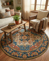 Patio Heritage Collection Area Rug -  Grove Round Navy Blue and Rust Red  lifestyle 74