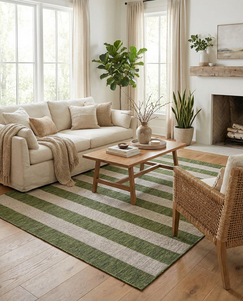 Seaside Stripes Collection Area Rug -  Veranda Rectangle Green  lifestyle 35