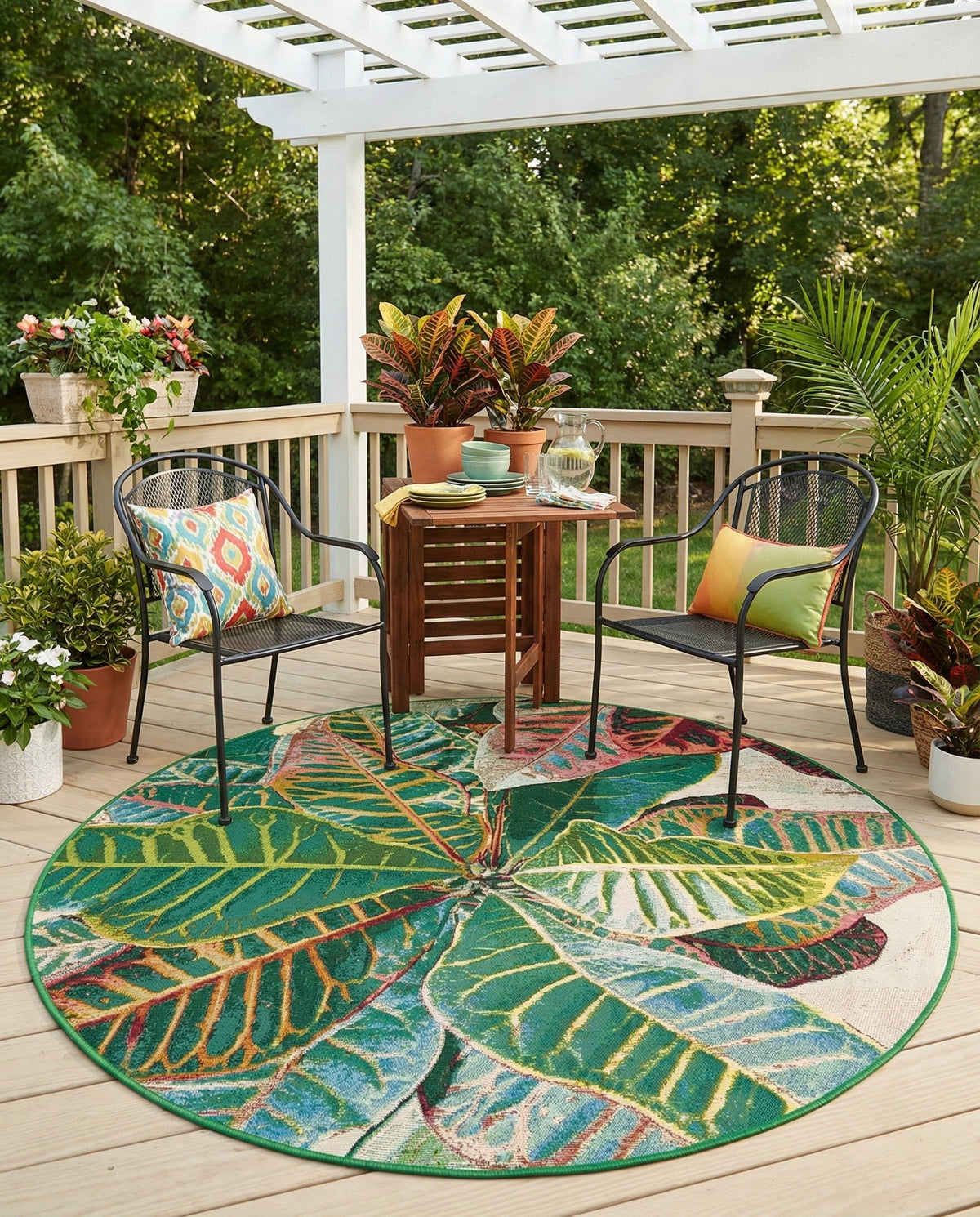 Seaside Blooms Collection Area Rug -  Fern Round Multi  lifestyle 137
