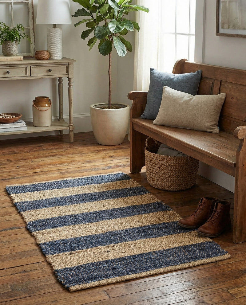 Woven Seaside Jute Collection Area Rug - Nantucket Rectangle Navy Ivory  lifestyle 18
