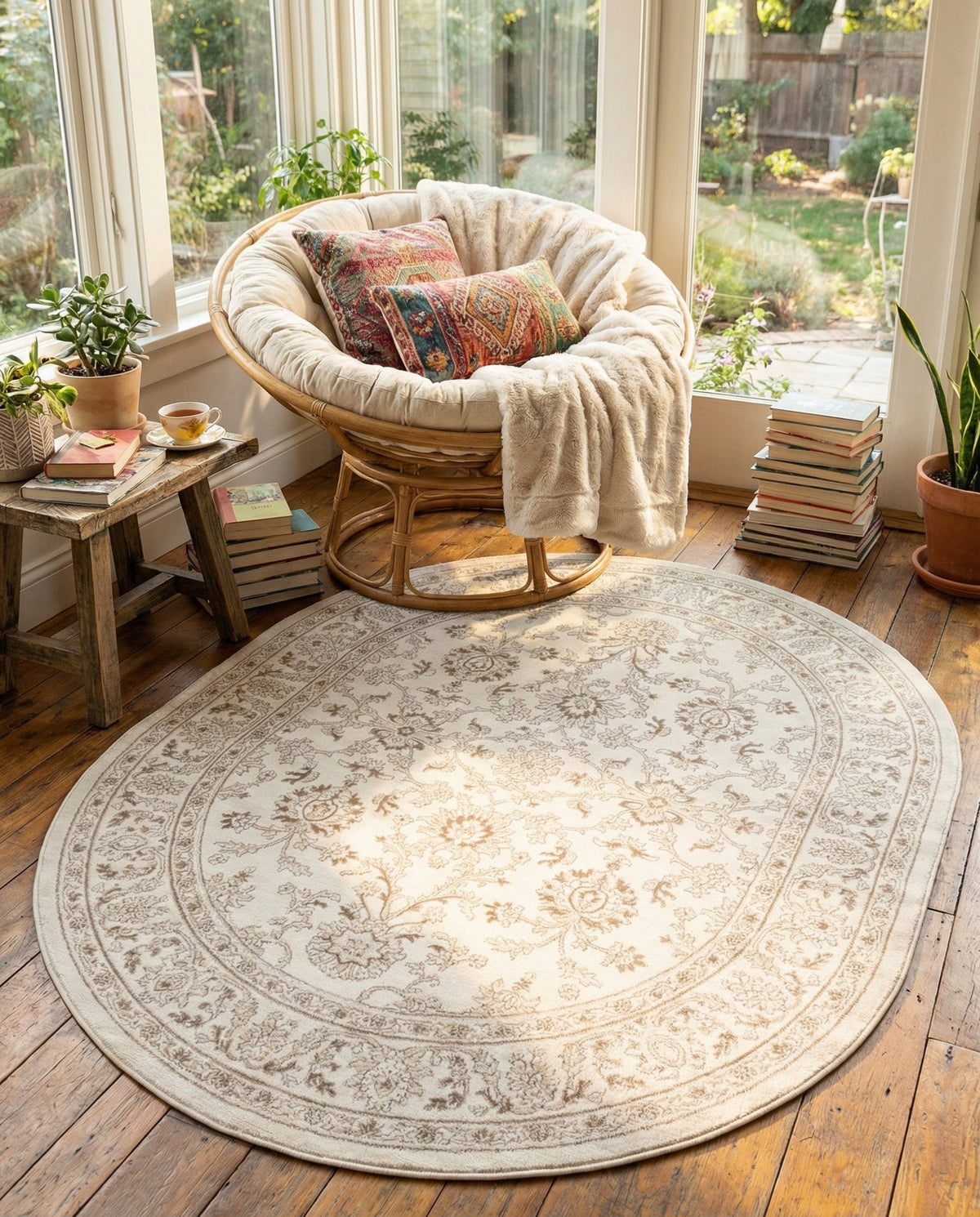 Savannah Elegance Collection Area Rug - Augusta (Ivory) Oval Ivory  lifestyle 99
