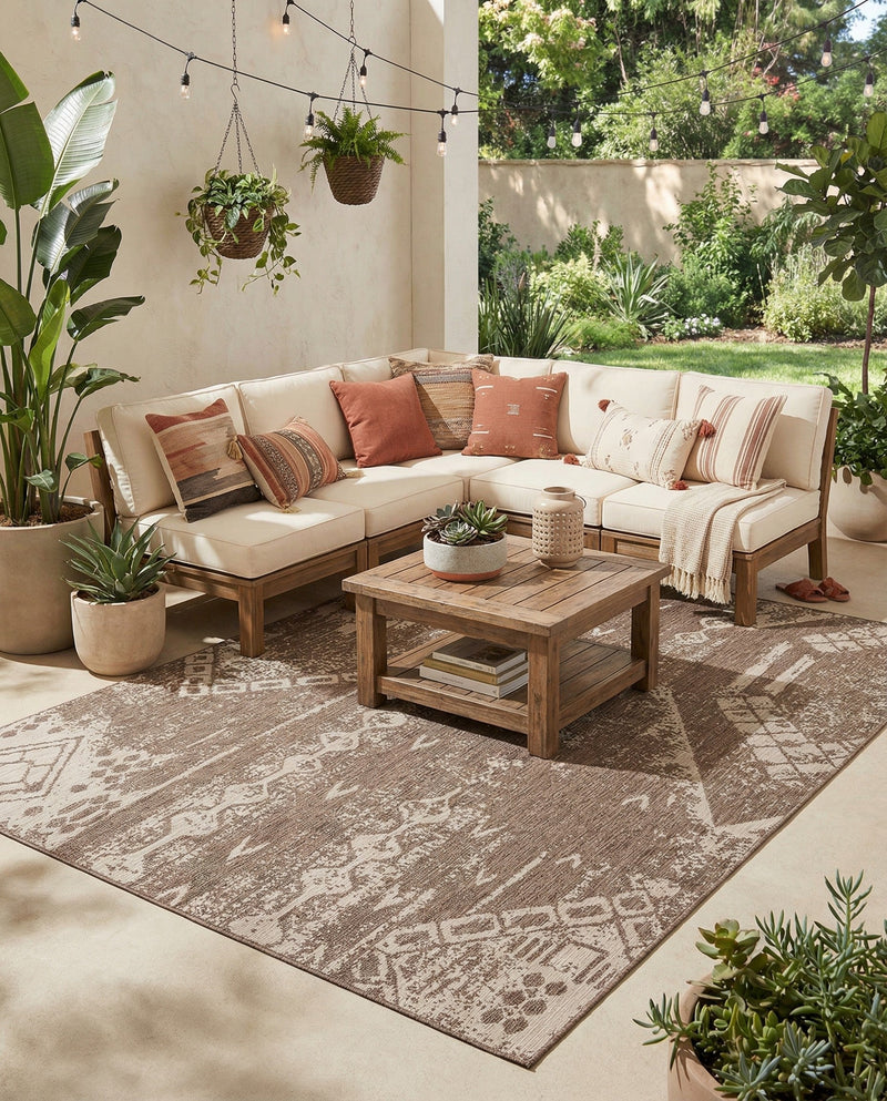 Desert Nomad Terrace Collection Area Rug - Sahara (Brown) Rectangle Brown  lifestyle 5