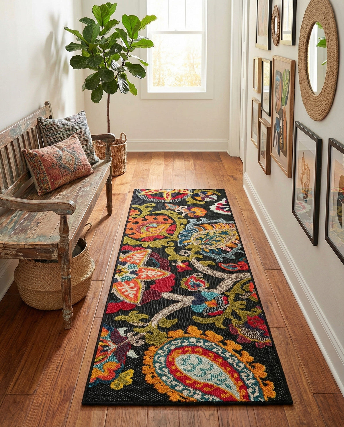 Outdoor Marrakesh Collection Area Rug - Fes Runner Multi Black  lifestyle 140