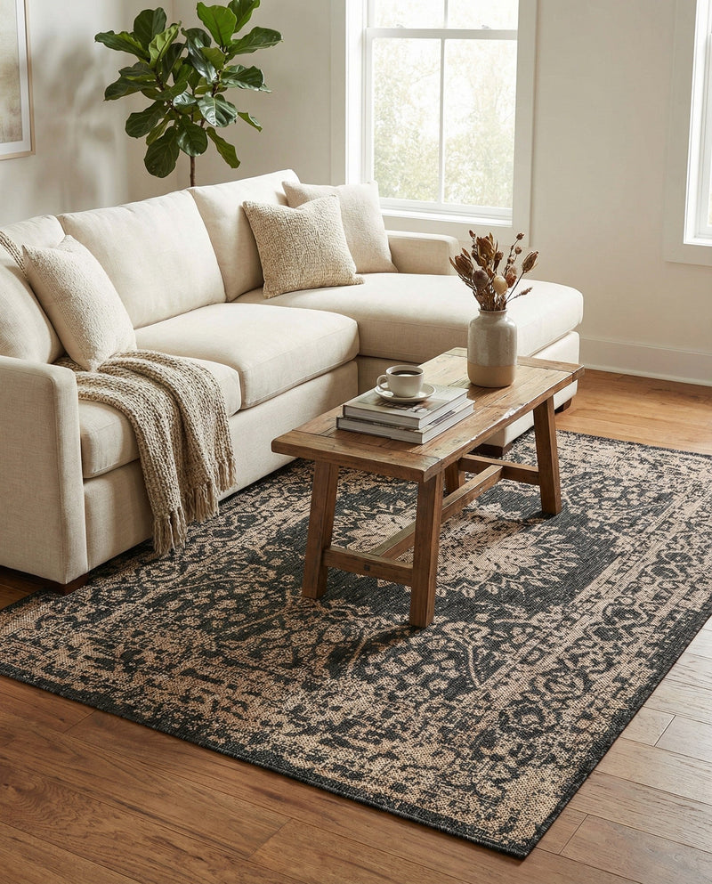 Patio Heritage Collection Area Rug -  Lafayette (Black) Rectangle Black  lifestyle 22