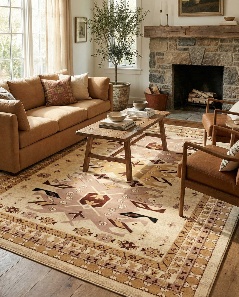 Tabriz Tapestries Collection Area Rug - Azerbaijan (Ivory) Rectangle Ivory  lifestyle 18