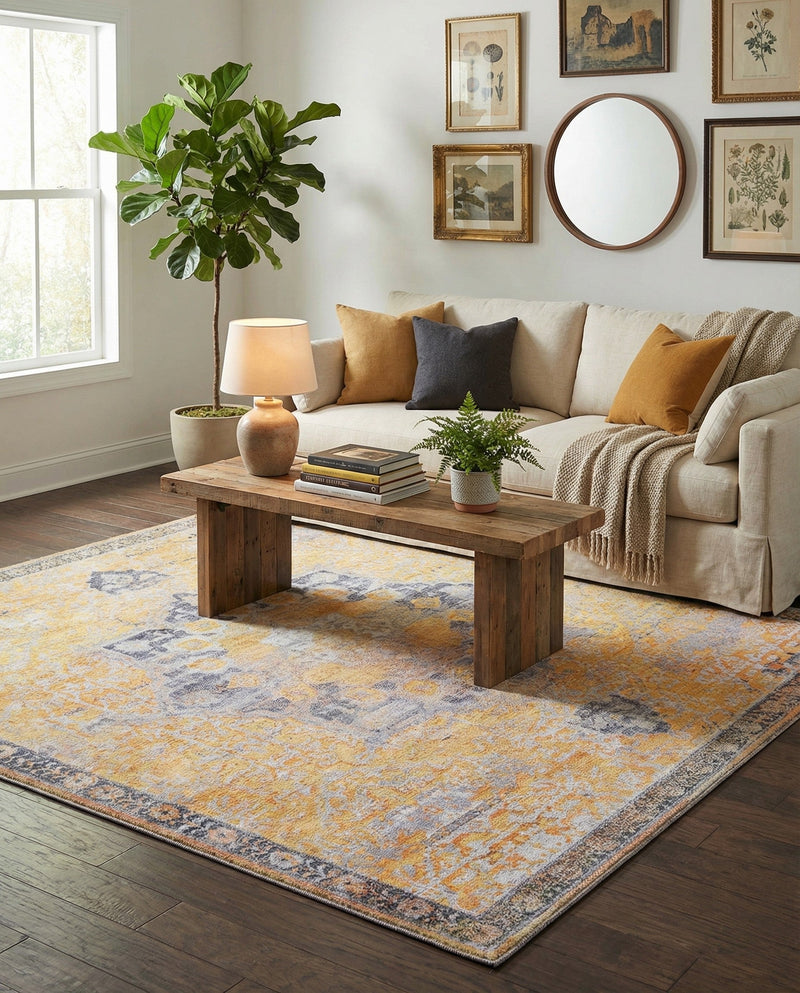 Baroque Era Collection Area Rug - Versailles (Tuscan Yellow) Square Tuscan Yellow  lifestyle 38