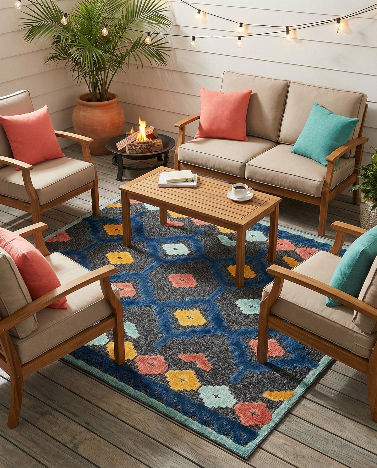 Caribbean Terrace Collection Area Rug -  Tobago Square Charcoal  lifestyle 123