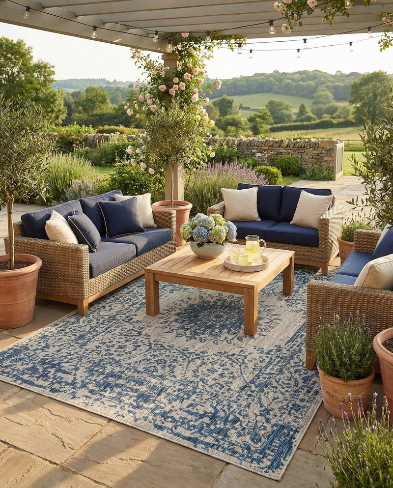 Patio Heritage Collection Area Rug -  Lafayette (Blue) Rectangle Blue  lifestyle 13