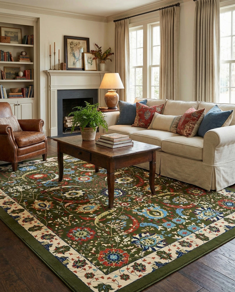 Tabriz Tapestry Collection Area Rug - Sahand (Green) Rectangle Green  lifestyle 18
