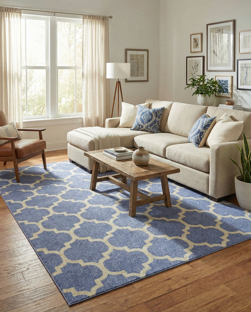 Lattice Gardens Collection Area Rug -  Bloomfield (Light Blue) Rectangle Light Blue  lifestyle 14