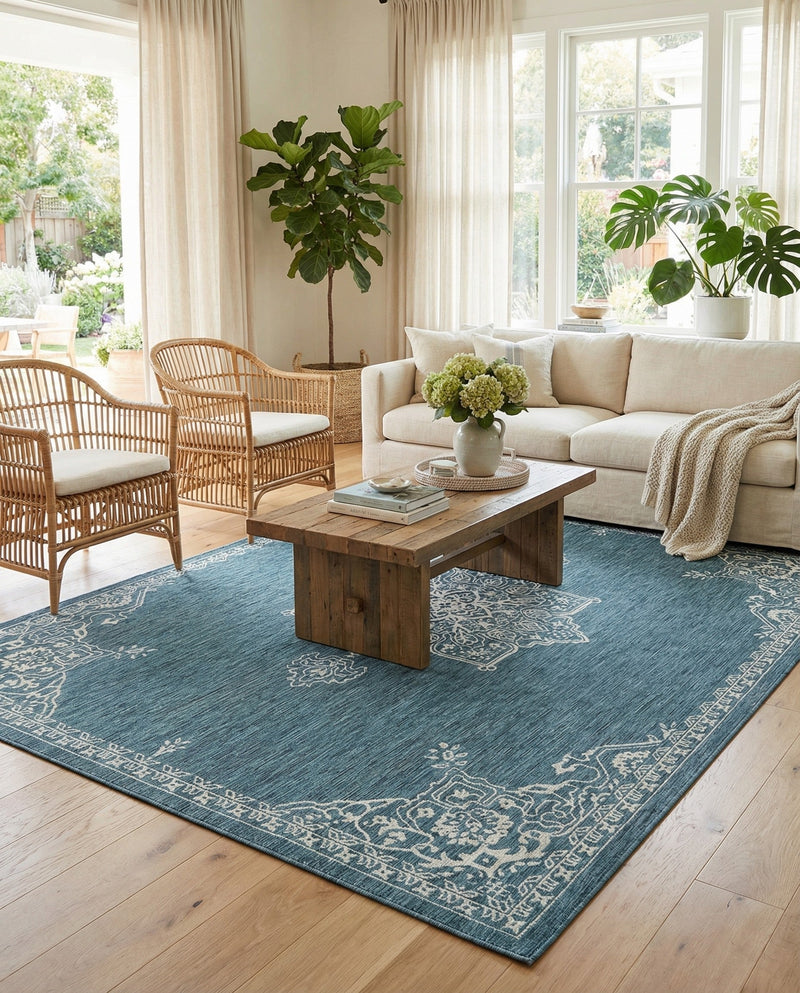 Patio Heritage Collection Area Rug -  Charleston (Teal) Rectangle Teal  lifestyle 19