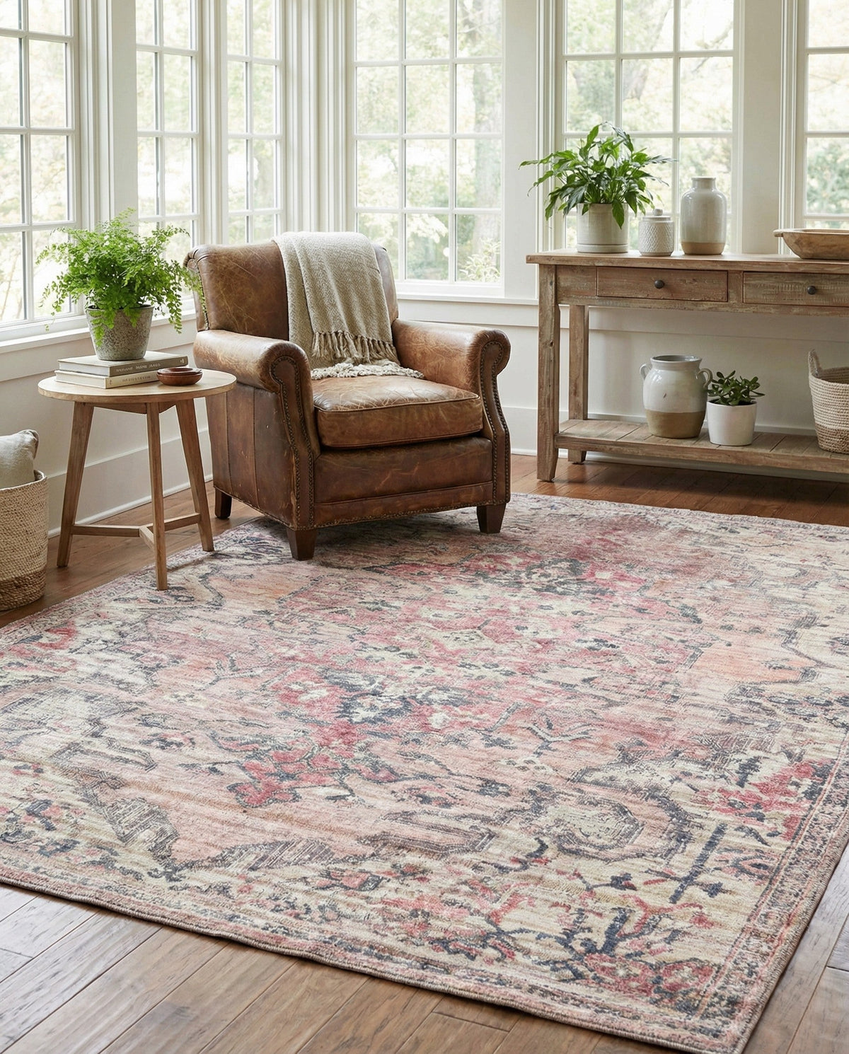 Vintage Memories Collection Area Rug - Echoes Rectangle Beige pink  lifestyle 11