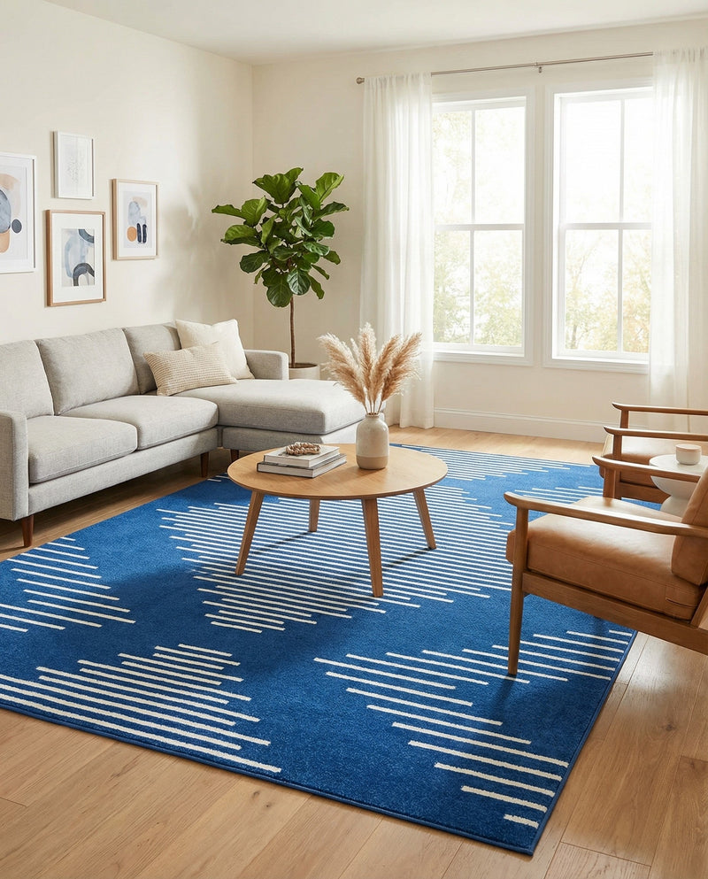 Seychelles Stripes Collection Area Rug - Mahe (Navy Blue) Rectangle Navy Blue  lifestyle 9