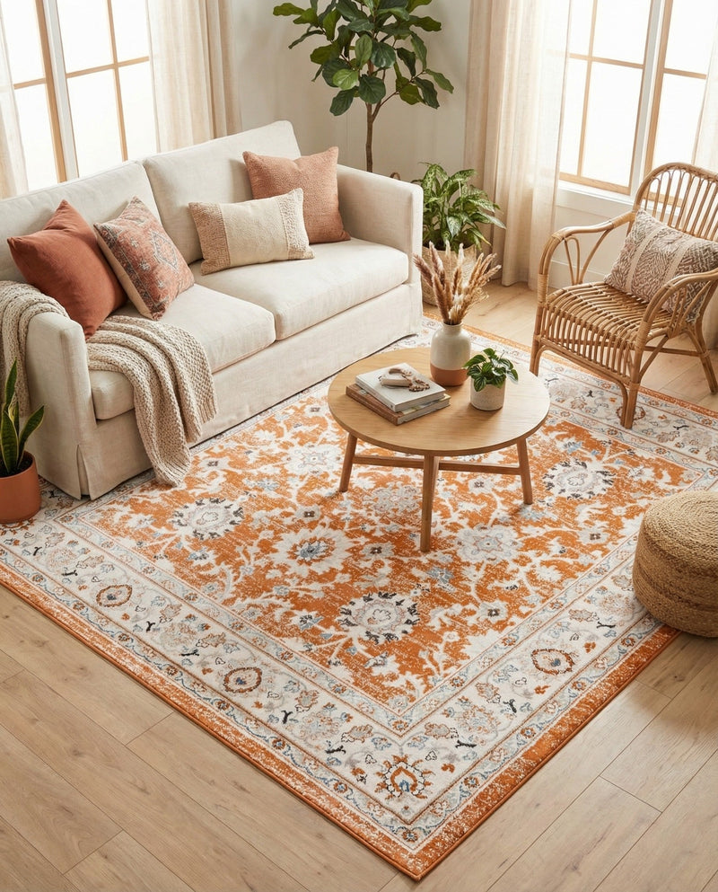 Savannah Elegance Collection Area Rug - Augusta (Rust Red) Square Rust Red  lifestyle 36