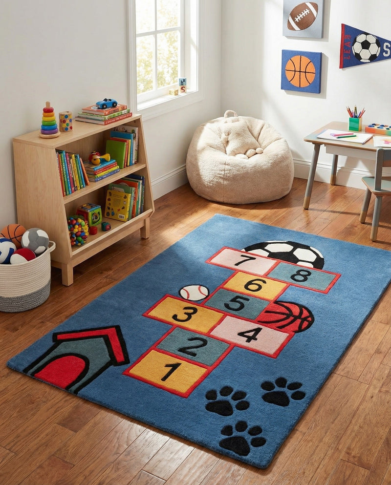 Whimsy Wonders Wool Collection Area Rug -  Desert Rectangle Blue and Orange  lifestyle 6
